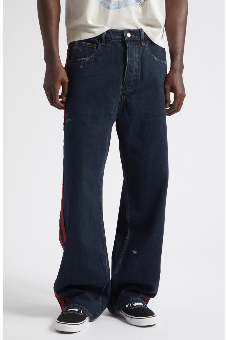 Destroyed Denim Track Pants, Main, color, DARK INDIGO WASH