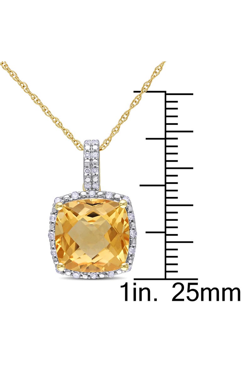 Gemstone & Diamond Cushion Halo Necklace 10K, Alternate, color, Citrine