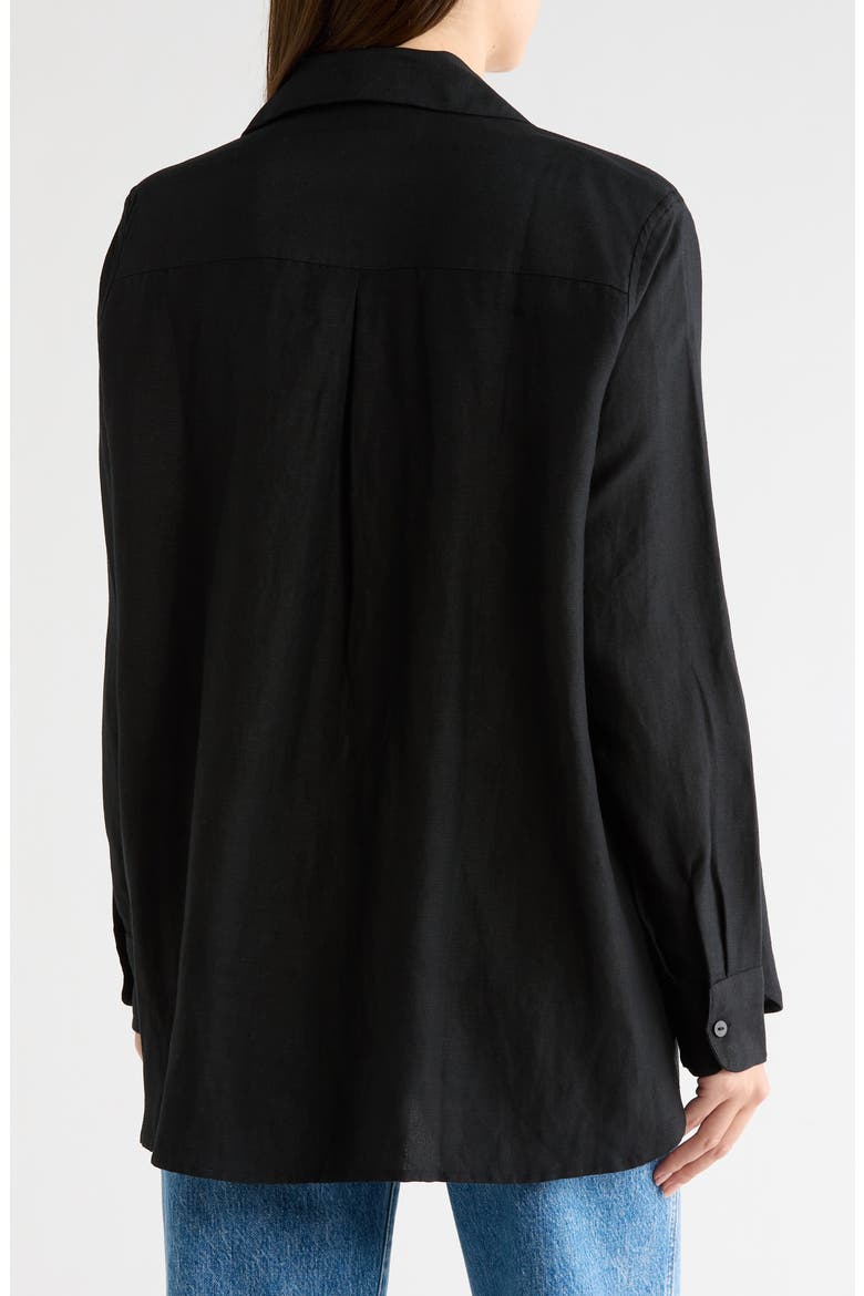 Birdie Oversize Linen Blend Button-Up Shirt, Alternate, color, BLACKOUT