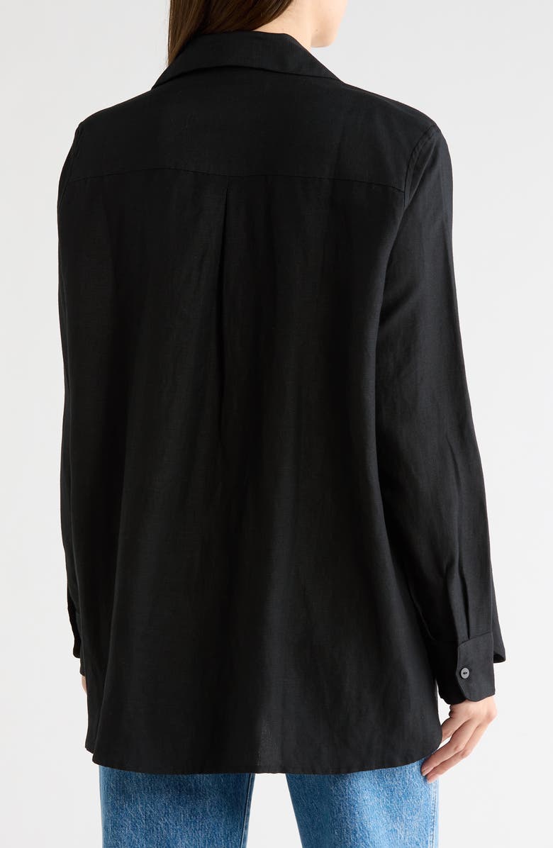 French Connection Birdie Oversize Linen Blend Button-Up Shirt, Alternate, color, Blackout