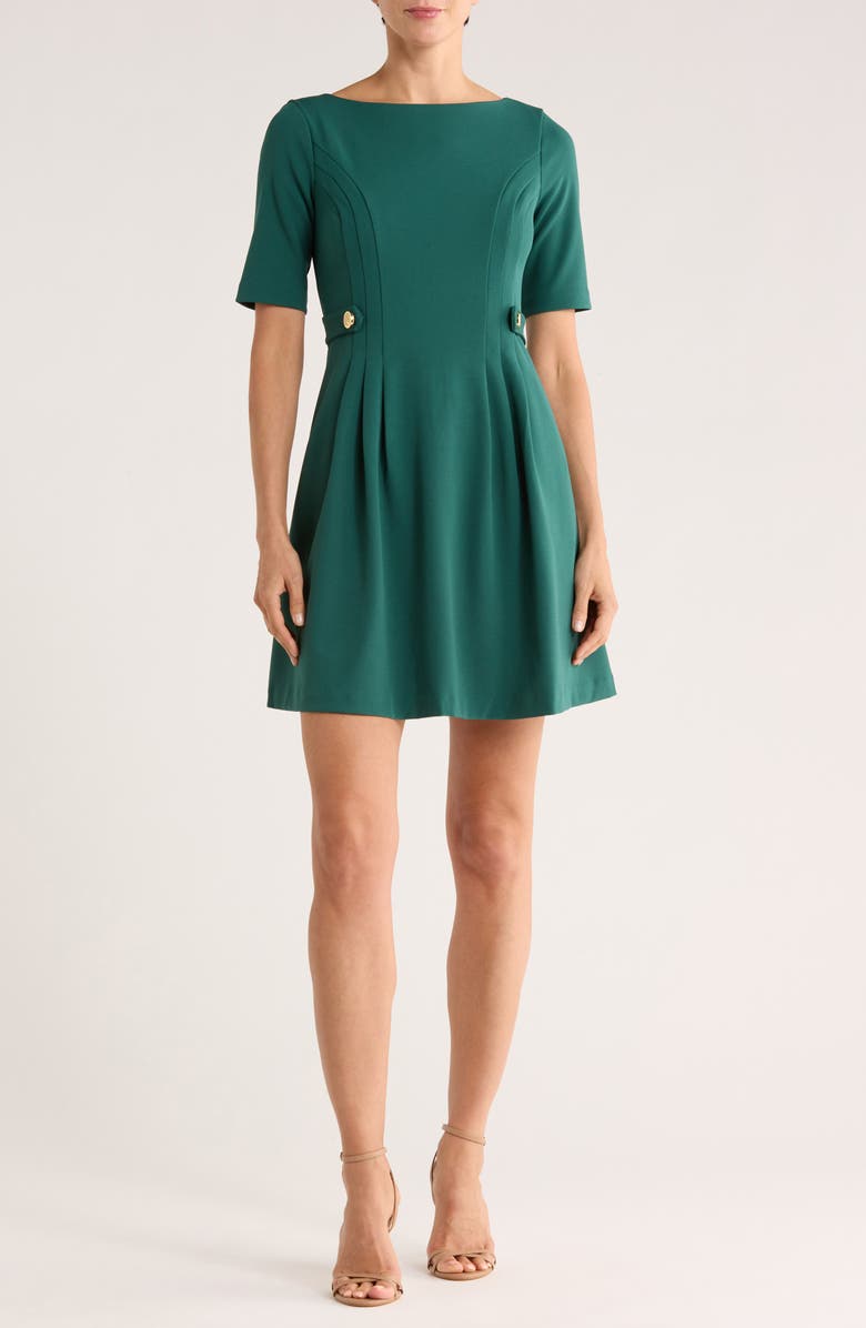 Vince Camuto Elbow Length Sleeve Scuba Crepe Fit & Flare Dress, Main, color, Pine
