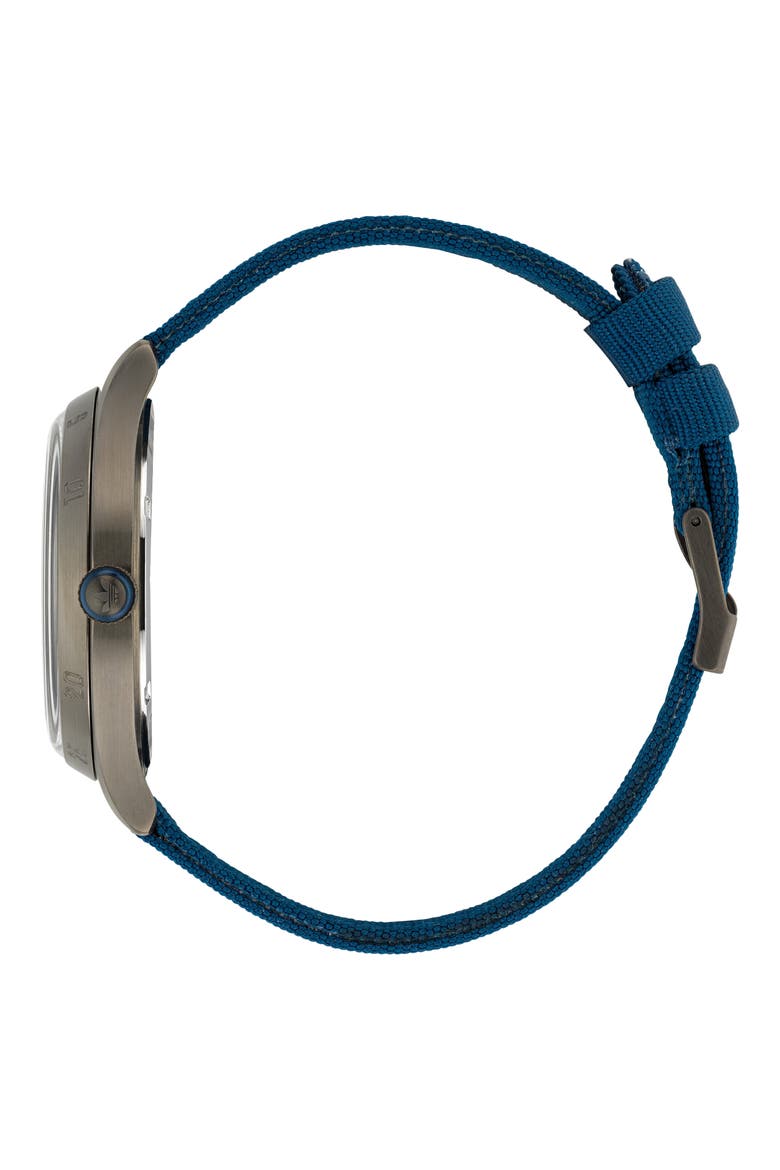 Code Four Nylon Strap Watch, 42mm, Alternate, color, GUNMETAL/ BLUE/ BLUE