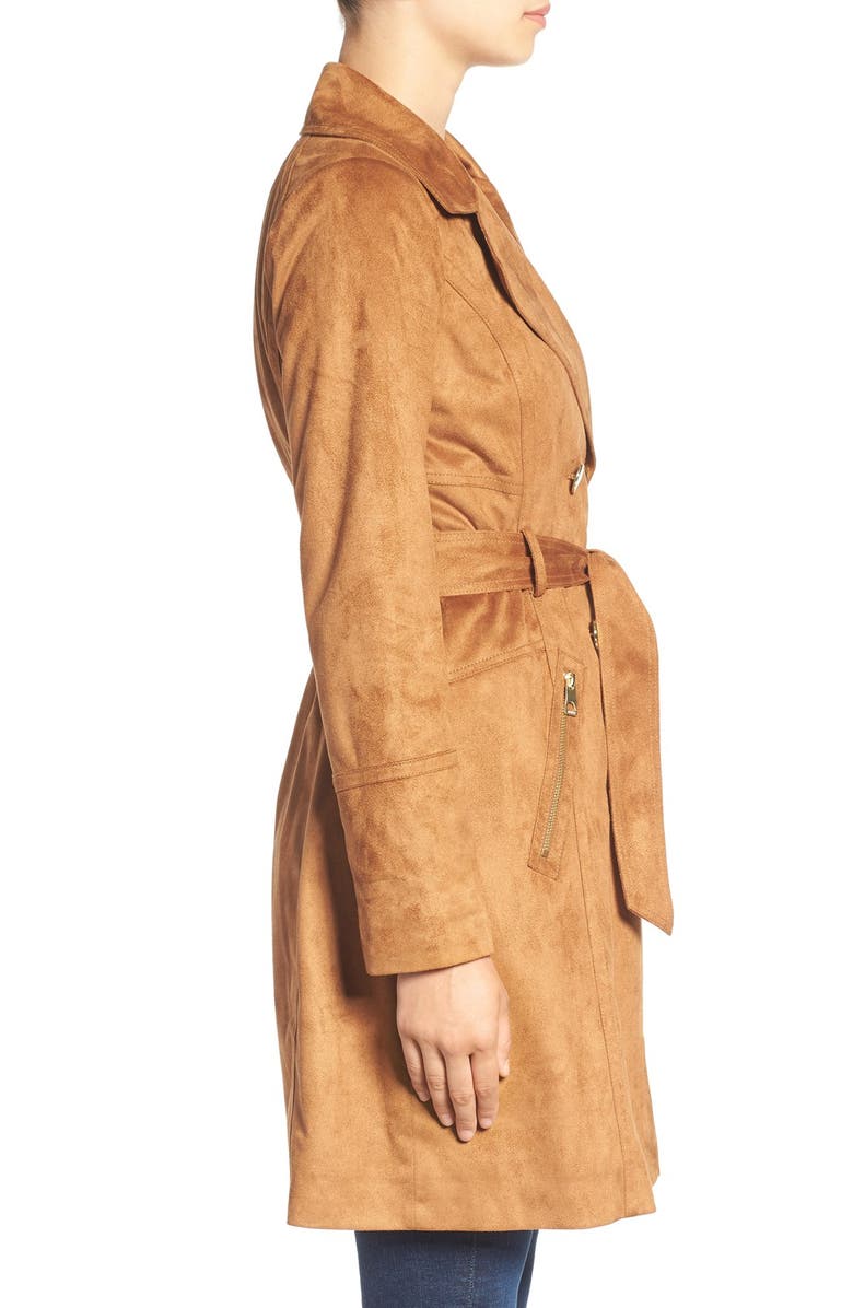 GUESS Faux Suede Double Breasted Trench Coat, Alternate, color, 