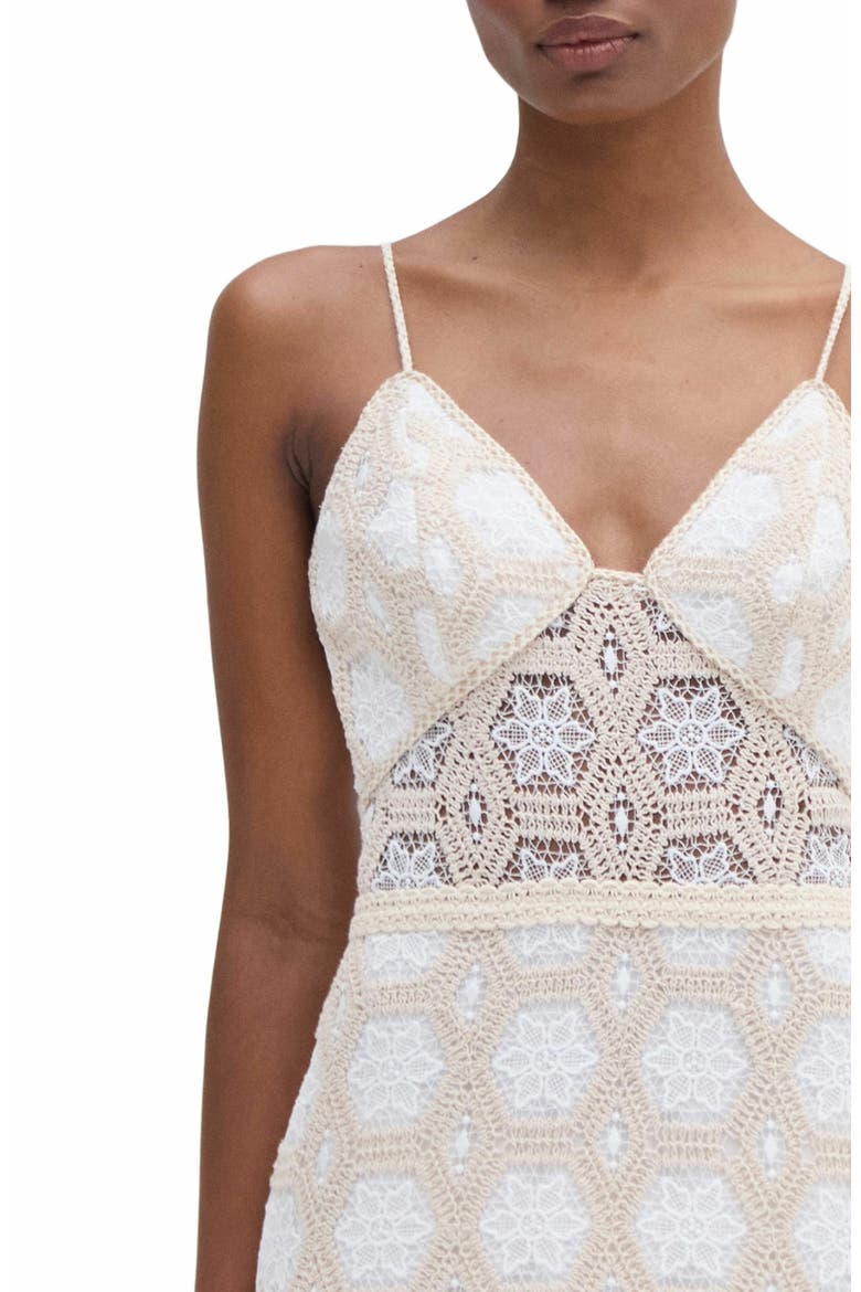 Natural Crochet Plunge Midi Dress, Alternate, color, OFF WHITE