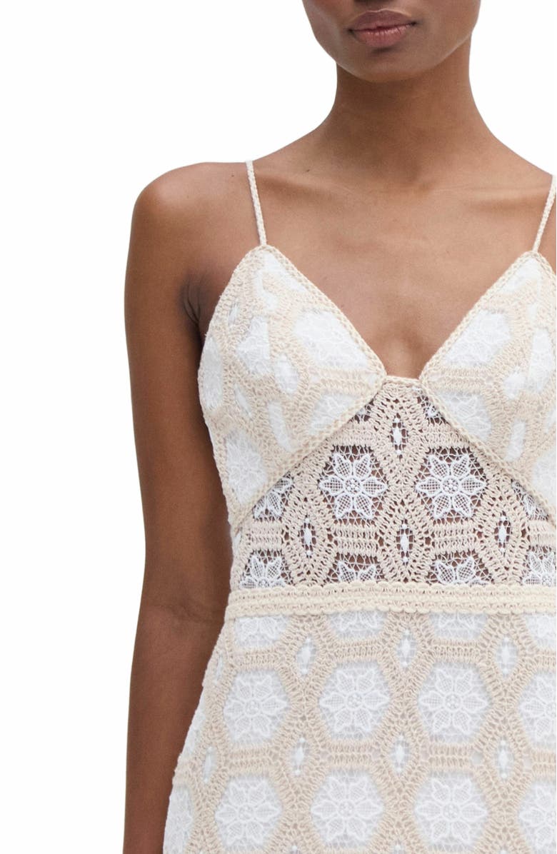 PatBO Natural Crochet Plunge Midi Dress, Alternate, color, 