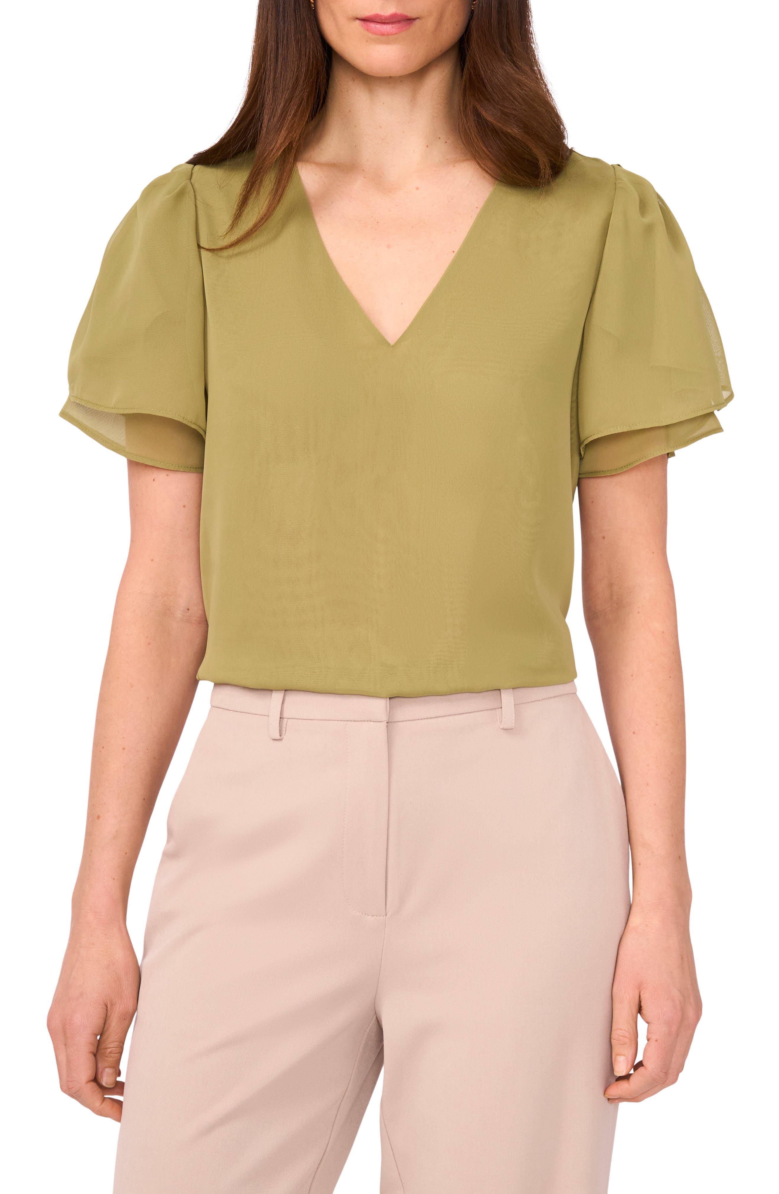 Vince Camuto V-Neck Tulip Sleeve Chiffon Top