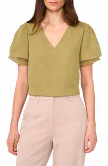 Vince Camuto V-Neck Tulip Sleeve Chiffon Top