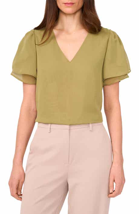 Vince Camuto V-Neck Tulip Sleeve Chiffon Top