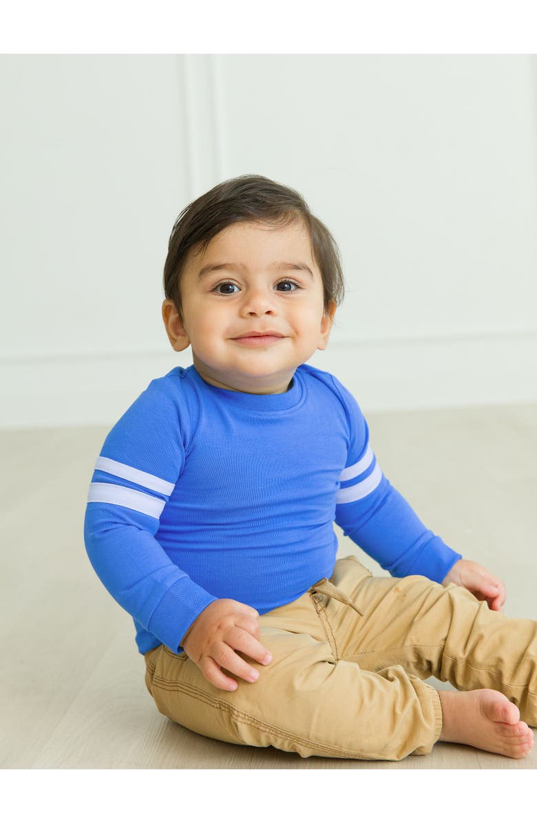 RuffleButts Baby Boys Racing Stripe Long Sleeve Bodysuit, Alternate, color, Sonic Blue