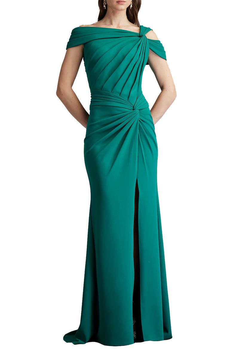 Tadashi Shoji Asymmetric Neck Pleated Gown, Alternate, color, 