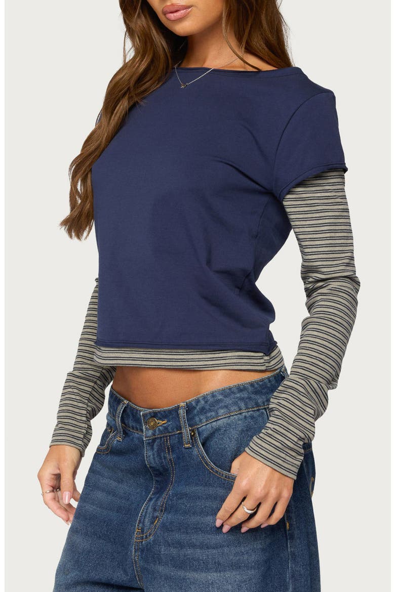 Layered Striped Long Sleeve T-Shirt, Alternate, color, NAVY