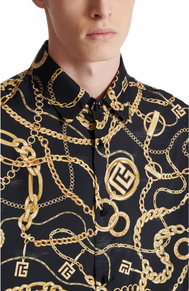 Balmain Printed Silk Shirt With Chaînes Pattern, Alternate, color, Multicolor