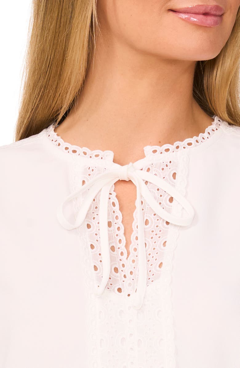 CeCe Eyelet Trim Moss Crepe Top, Alternate, color, New Ivory White