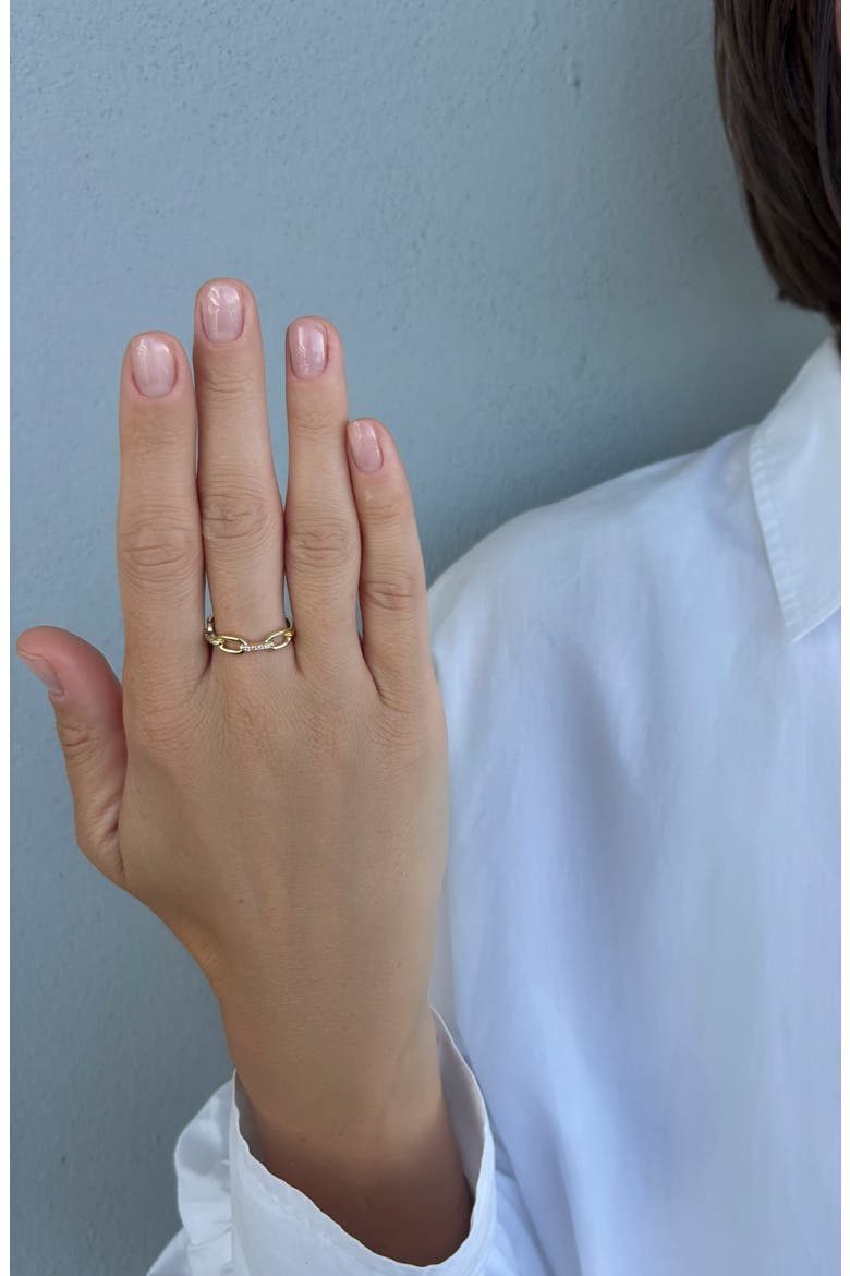14K Gold Plated Cubic Zirconia Link Band Ring, Alternate, color, GOLD