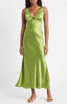 Topshop Polka Dot Twist Front Satin Midi Dress