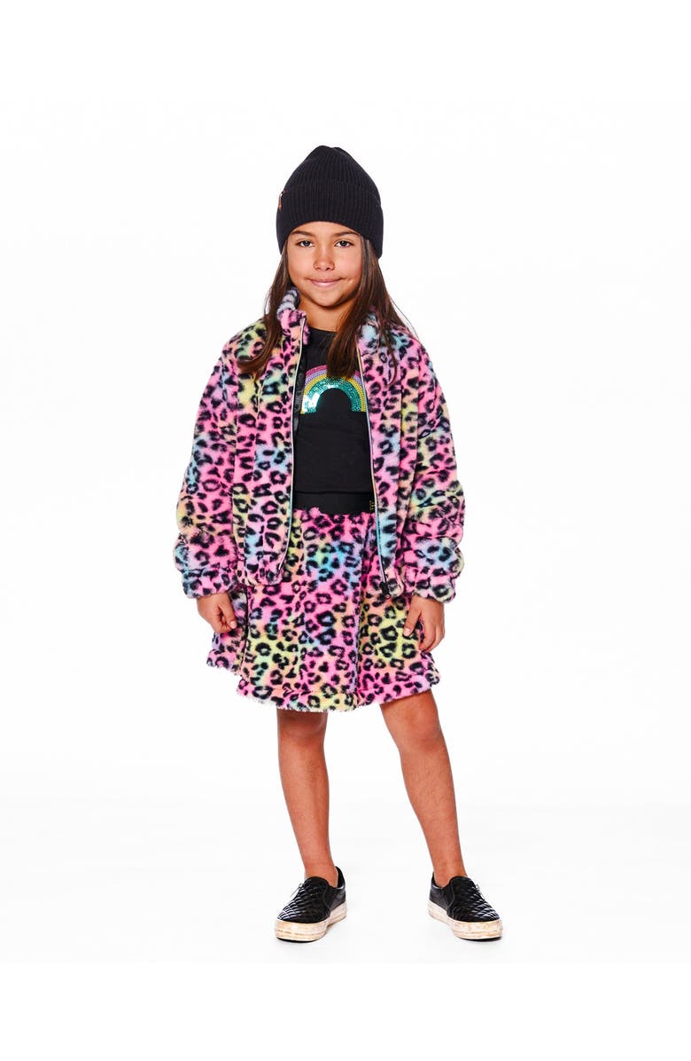 Deux par Deux Faux Fur Zipped Jacket Multicolor Leopard, Alternate, color, 