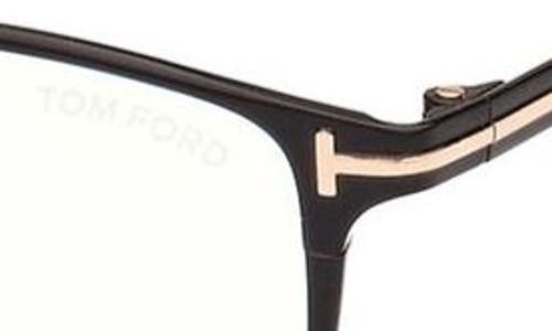 Tom Ford 54mm Rectangular Blue Light Blocking Glasses In Black/t Logo/blue Block