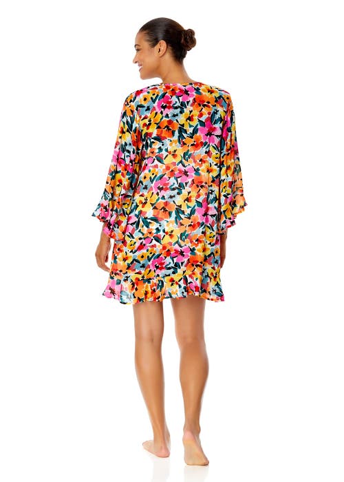 Anne Cole Gradient Floral Flounce V Neck Tunic Swimsuit Cover Up In Gradient Floral