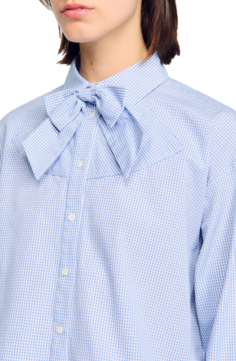 SANDRO Bow collar shirt, Alternate, color, Ciel / Blanc