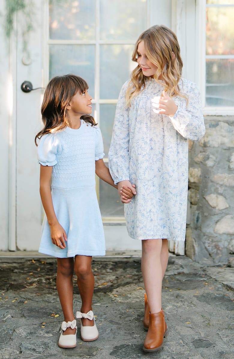 Hope & Henry Kids' Organic Long Sleeve Ruffle Neck Smocked Yoke Dress, Alternate, color, Winter Floral