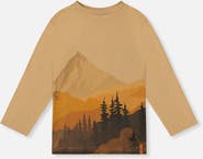 Deux par Deux Organic Cotton Crew Neck Mountain Graphic Long Sleeve T-Shirt