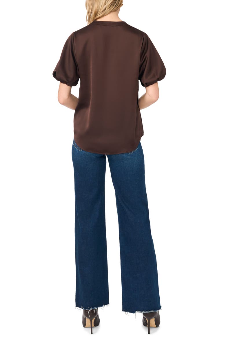 Puff Sleeve Satin Top, Alternate, color, CHOCOLATE