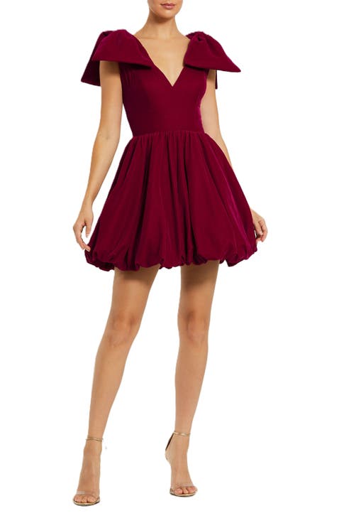 Shoulder Bow Velvet Bubble Mini Dress