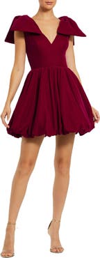Mac Duggal Shoulder Bow Velvet Bubble Mini Dress
