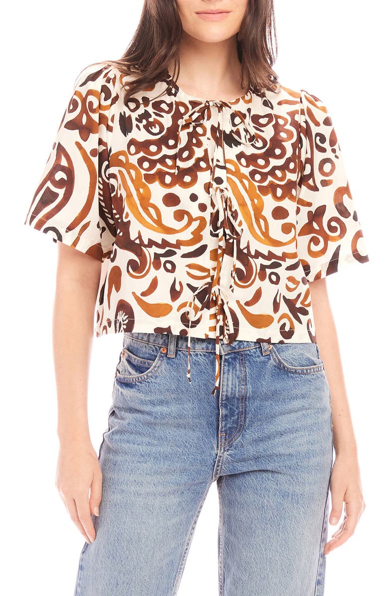 FIFTEEN TWENTY Nadine Bow Detail Crop Top, Main, color, Batik Print