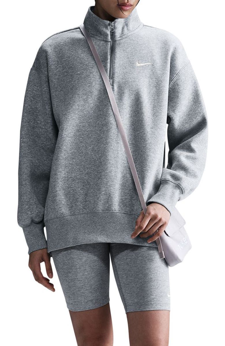 Nike Sportswear Phoenix Oversize Fleece Quarter Zip Top, Main, color, 063 063 Dk Grey Heather/Sail