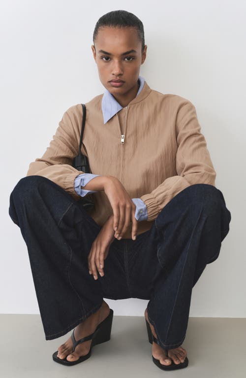 Mango Textured Bomber Jacket In Medium Brown