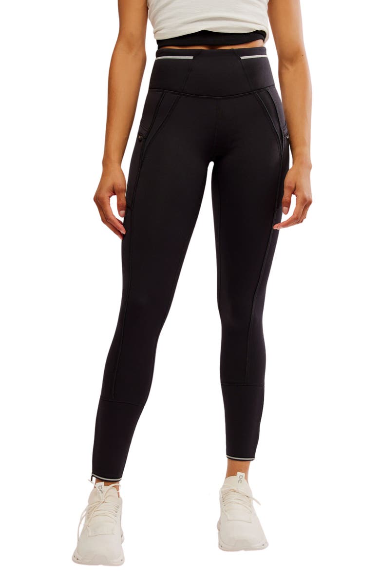 Free People Keepin' Cozy Fleece Lined Zip Hem Leggings, Main, color, Black