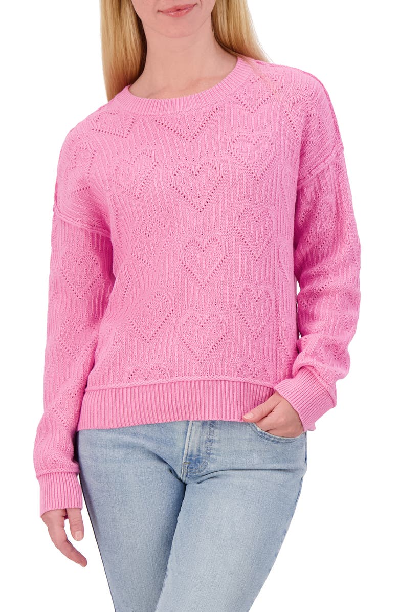 Lucky Brand Heart Stitch Sweater, Main, color, Rosebloom