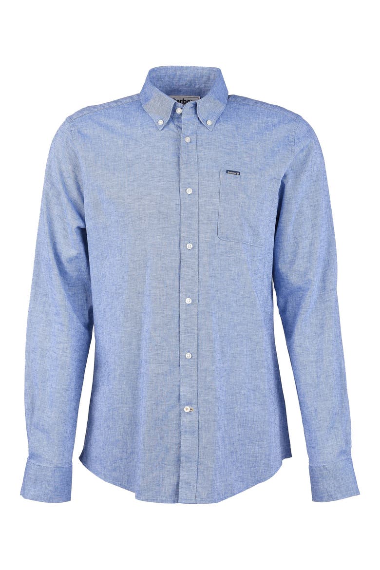 Nelson Tailored Fit Solid Linen & Cotton Button-Down Shirt, Alternate, color, BLUE