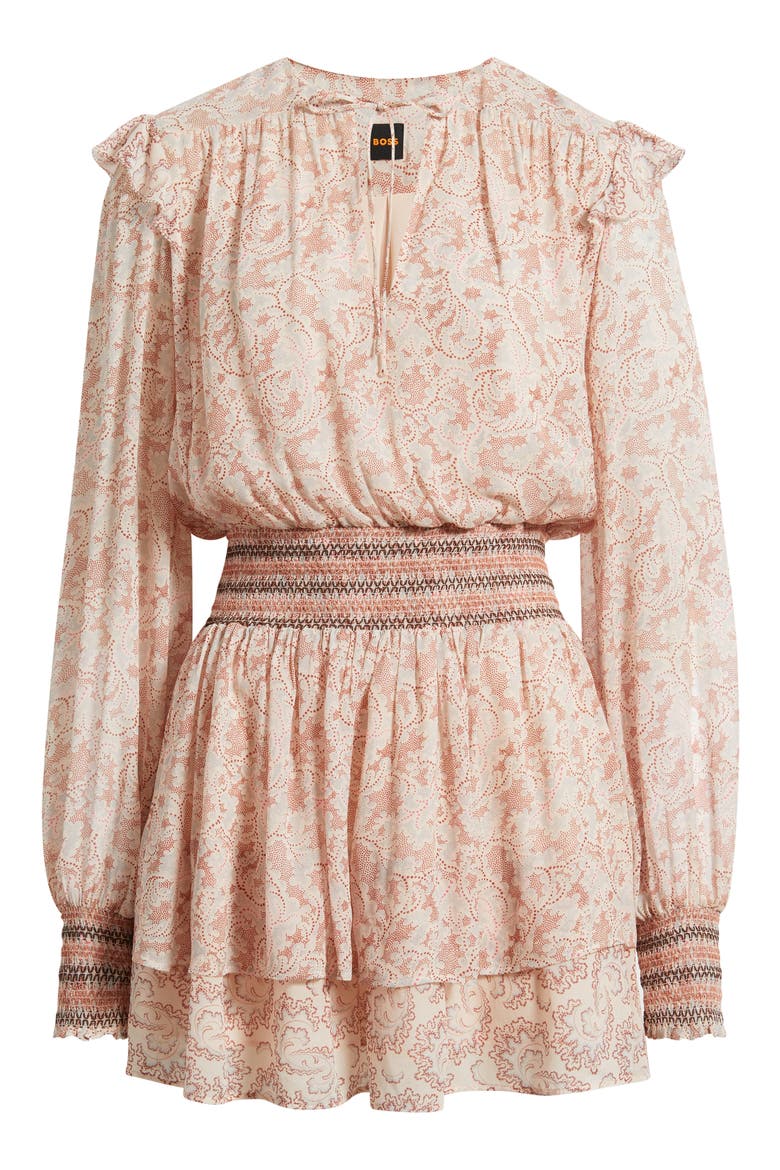 Smocked Minidress, Alternate, color, RUST PAISLEY