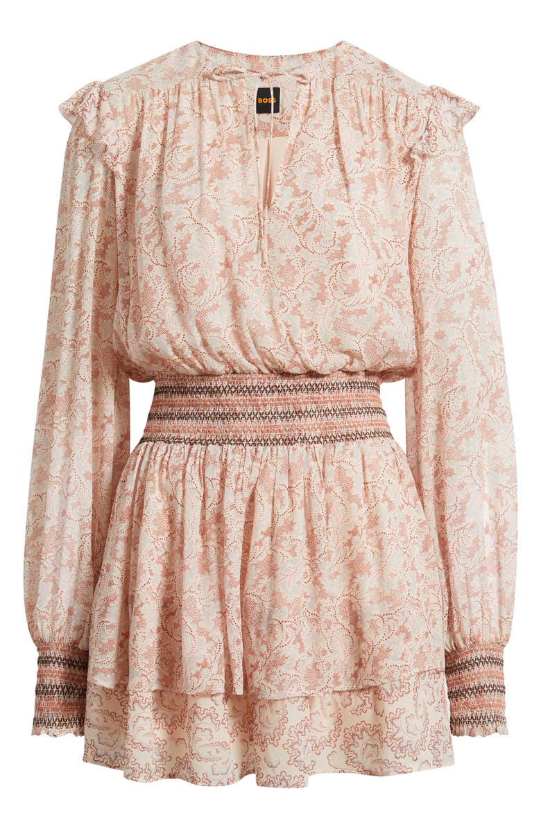 BOSS Orange Smocked Minidress, Alternate, color, Rust Paisley