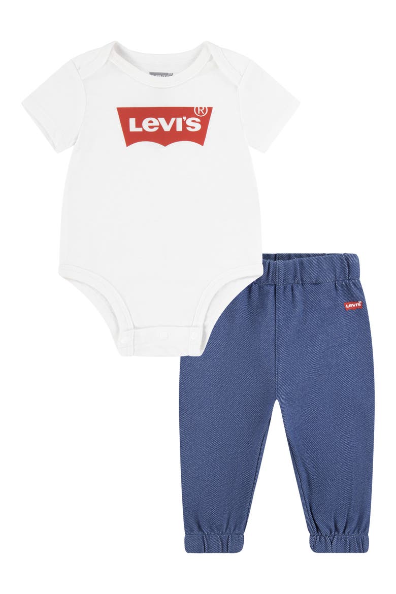 Batwing Logo Bodysuit & Pants Set, Main, color, BRIGHT WHITE