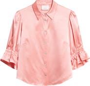 Cinq à Sept Fiona Ruffle Cuff Silk Button-Up Shirt