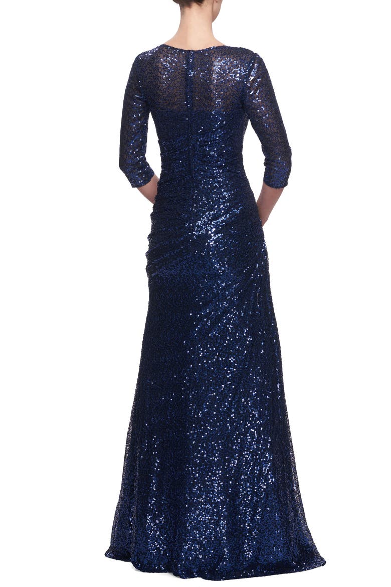 Ruched Sequin Trumpet Gown, Alternate, color, NAVY