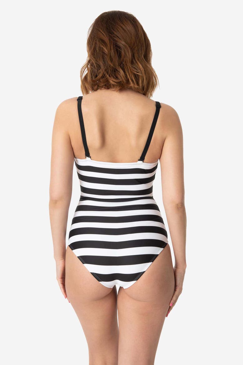 Chevron Stripe One Piece Bathing Suit, Alternate, color, Black/ White