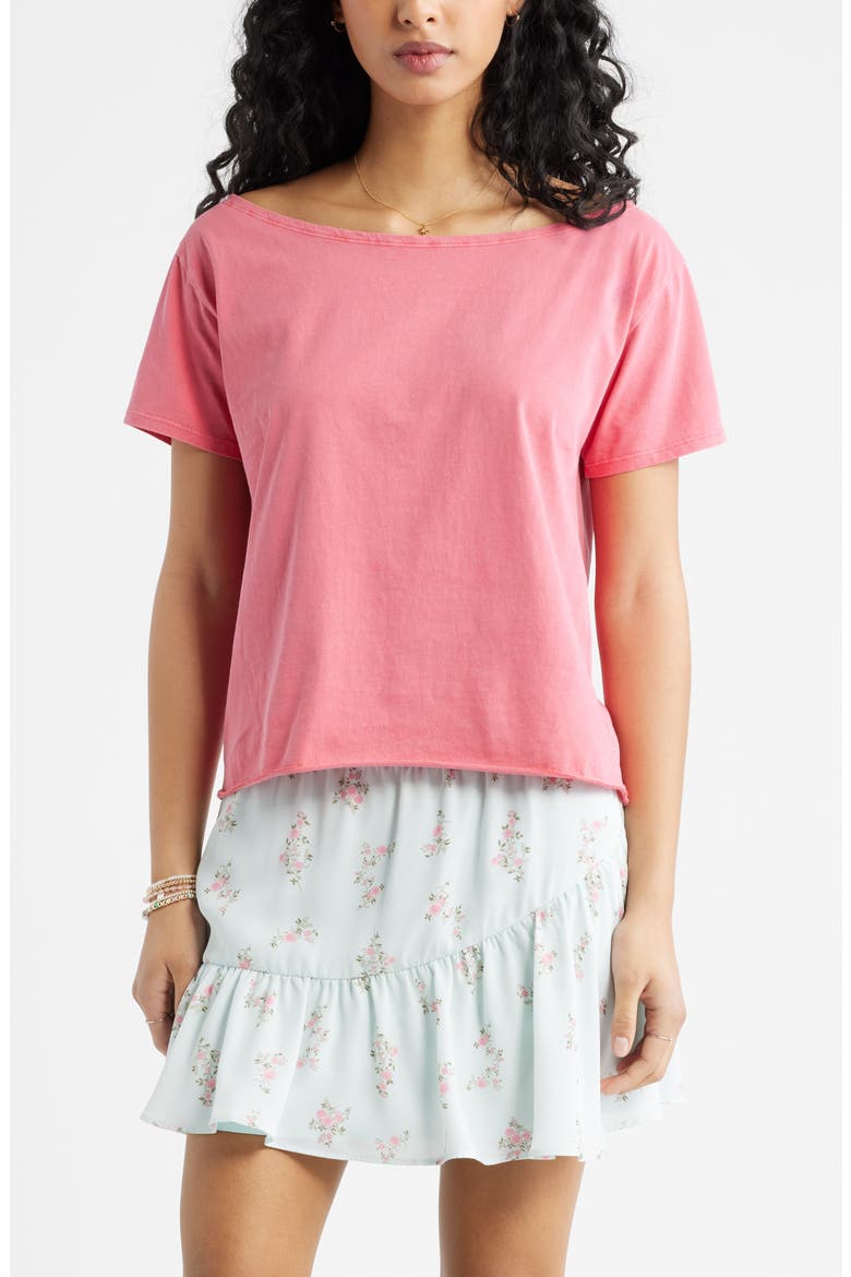 Relaxed Fit Boat Neck Cotton T-Shirt, Main, color, PINK RIBBON
