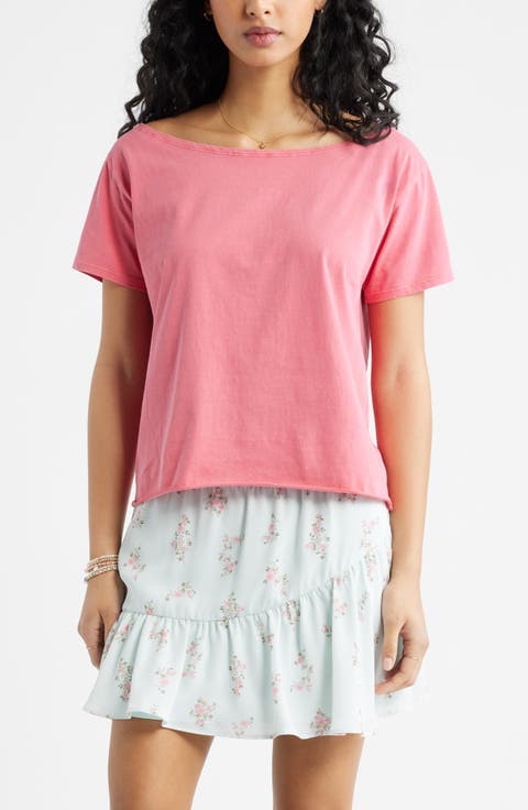 Relaxed Fit Boat Neck Cotton T-Shirt