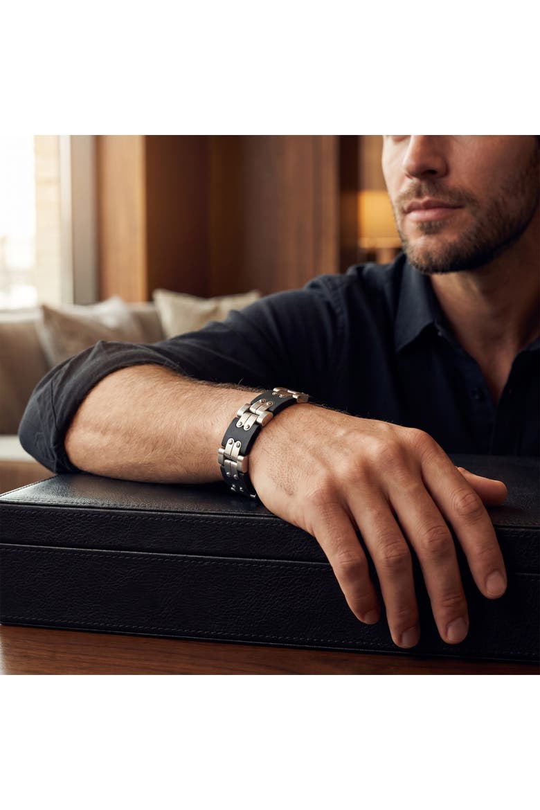 Men's Polished Steel Brushed Black Two Tone Flexible 12mm Link  8 " Bracelet, Alternate, color, Stainless Steel