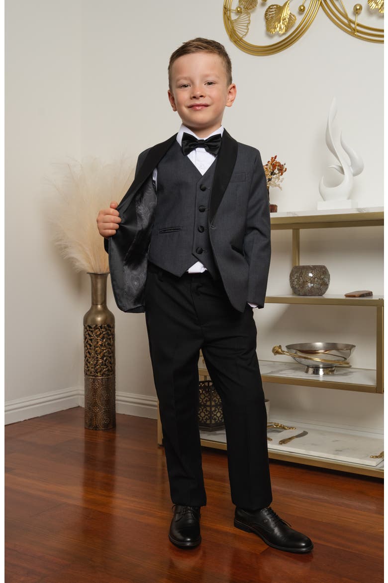 Kids' Love & Angels 5-Piece Slim Fit Tuxedo, Alternate, color, Charcoal
