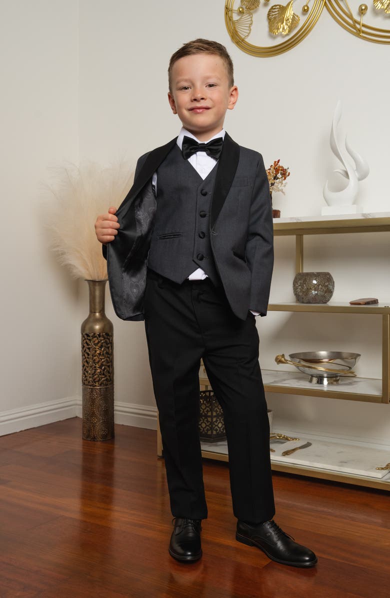Peanut Butter Collection Kids' Love & Angels 5-Piece Slim Fit Tuxedo, Alternate, color, Charcoal