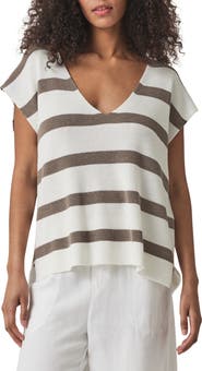 Splendid Octavia Stripe V-Neck Short Sleeve Sweater