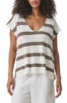 Splendid Octavia Stripe V-Neck Short Sleeve Sweater