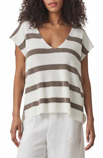 Splendid Octavia Stripe V-Neck Short Sleeve Sweater