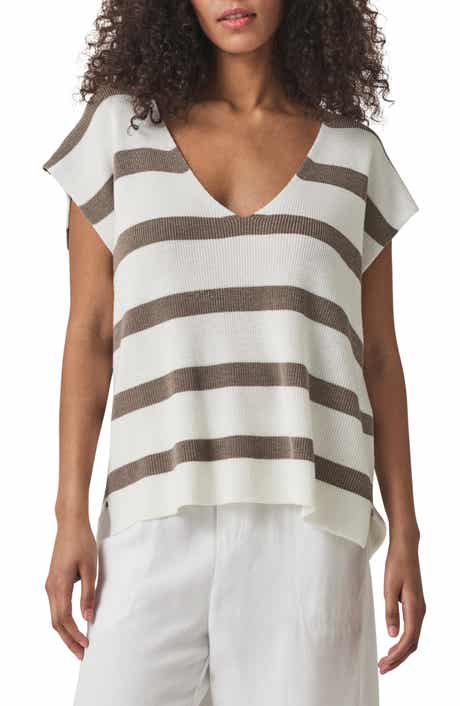 Splendid Octavia Stripe V-Neck Short Sleeve Sweater
