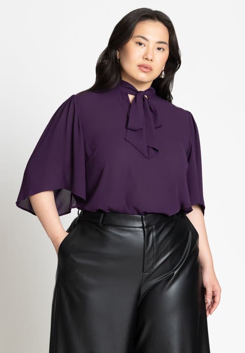 Bow Blouse With Flutter Sleeve (Plus Available)